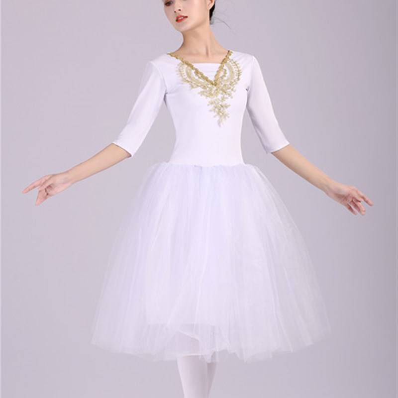 New long -sleeved ballet dance adult suspender dance skirt skirt puff skirt bubble sleeve performance dance clothing