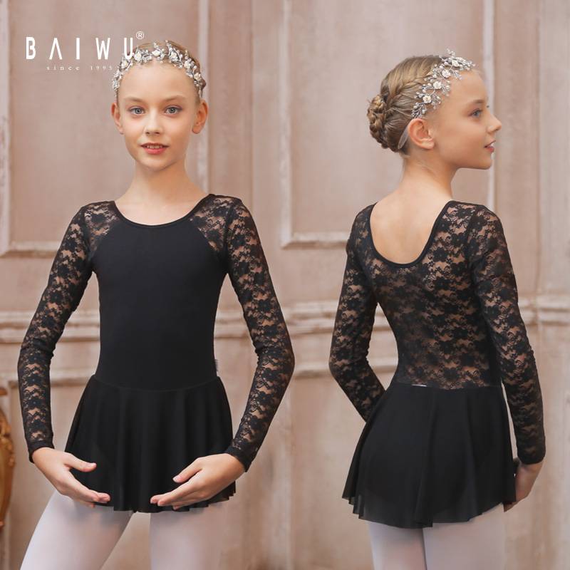 Baiwu ballet practice service girl dance service long -sleeved conjoined clothes lace shape 120242007