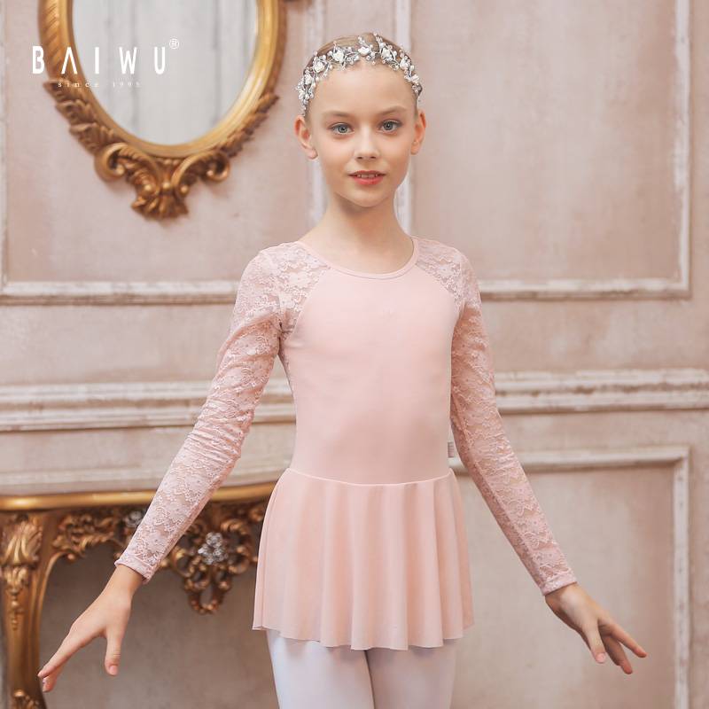 Baiwu ballet practice service girl dance service long -sleeved conjoined clothes lace shape 120242007