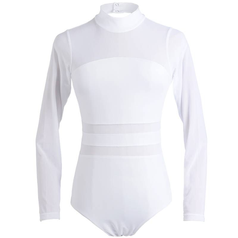 White practice service adult female dance service long -sleeved mesh shape clothes connecting training gymnastics clothing ballet service