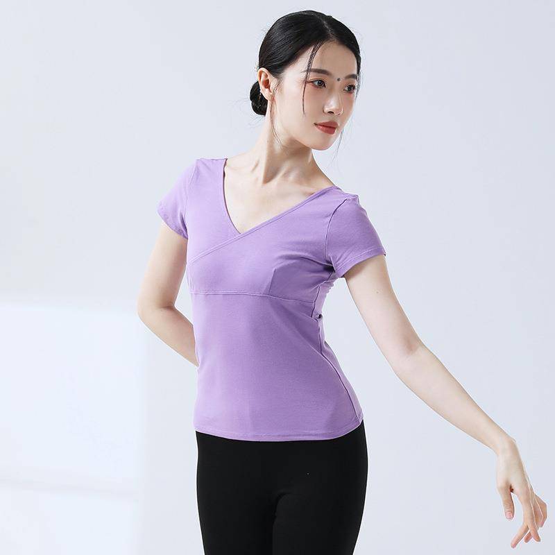 Modern dance exercises v -borestrate exercise test grade short -sleeved female art test yoga -shaped sports ballet dance clothing top