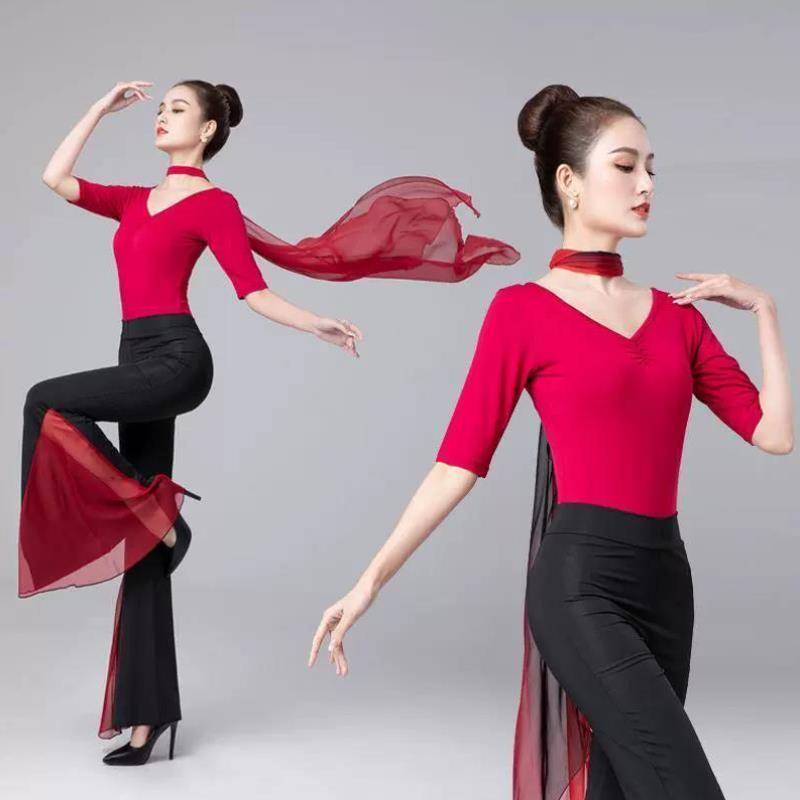 New alcohol red -shaped dress dance show, modeling model ballet training service training suit training etiquette yoga clothing