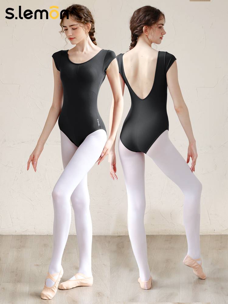 Adult dance service ballet dance exercise female short -sleeved dance conjoined artistic service gymnastics uniform with chest pads