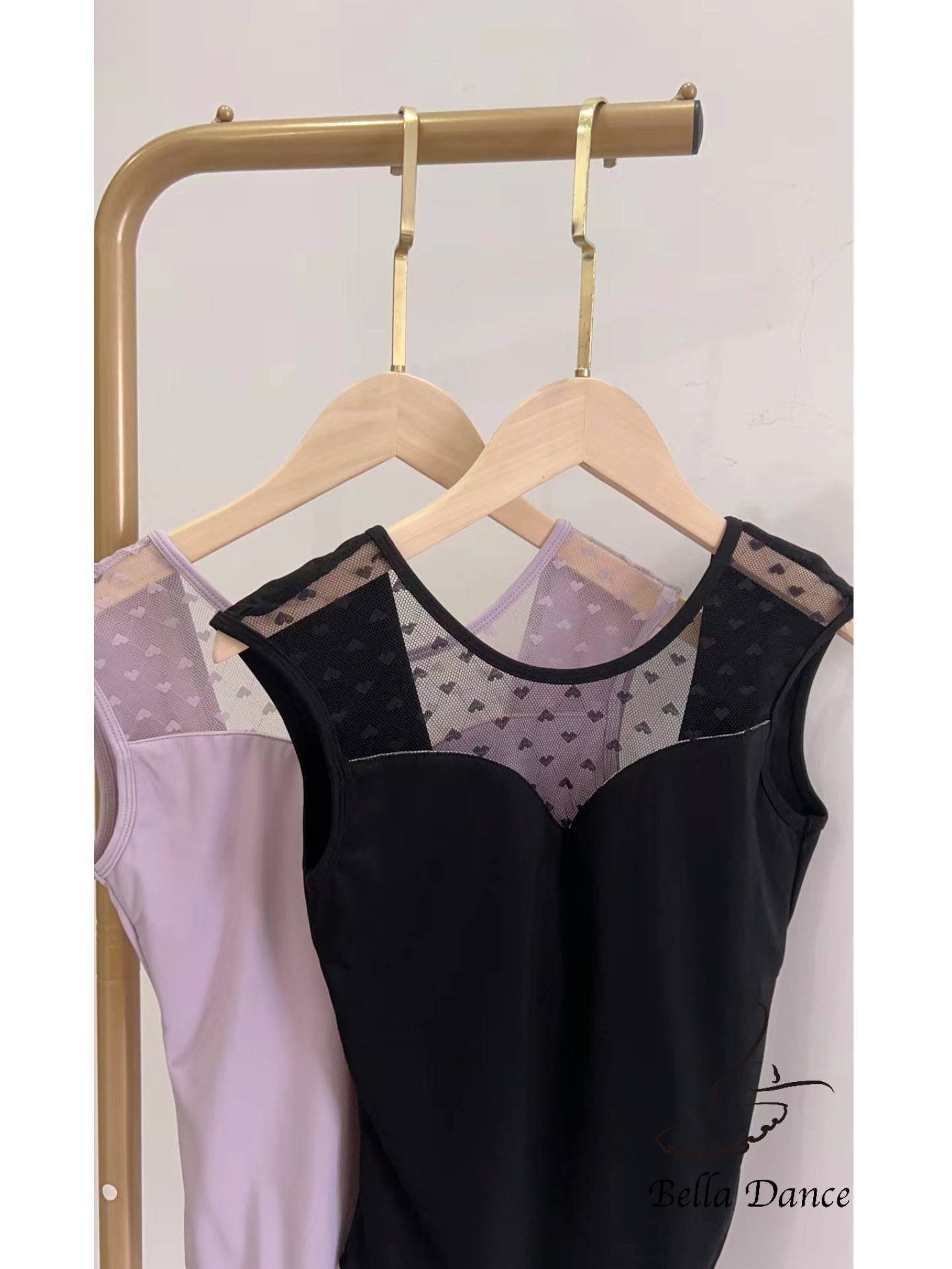 Adult ballet dance uniform sleeveless gymnastics training connecting peach heart lace mesh gauze stitching big open -back body clothes summer