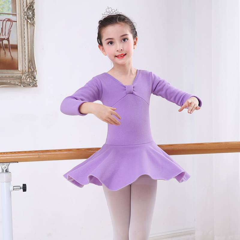Autumn and winter Children's dance service girl practice service long -sleeved pure cotton plus velvet conjoined admission to children ballet clothes
