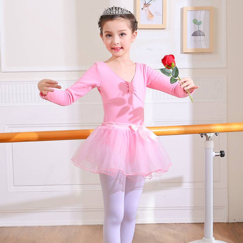 Autumn and winter Children's dance service girl practice service long -sleeved pure cotton plus velvet conjoined admission to children ballet clothes