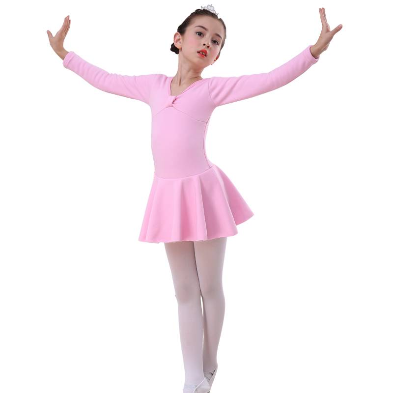 Autumn and winter Children's dance service girl practice service long -sleeved pure cotton plus velvet conjoined admission to children ballet clothes