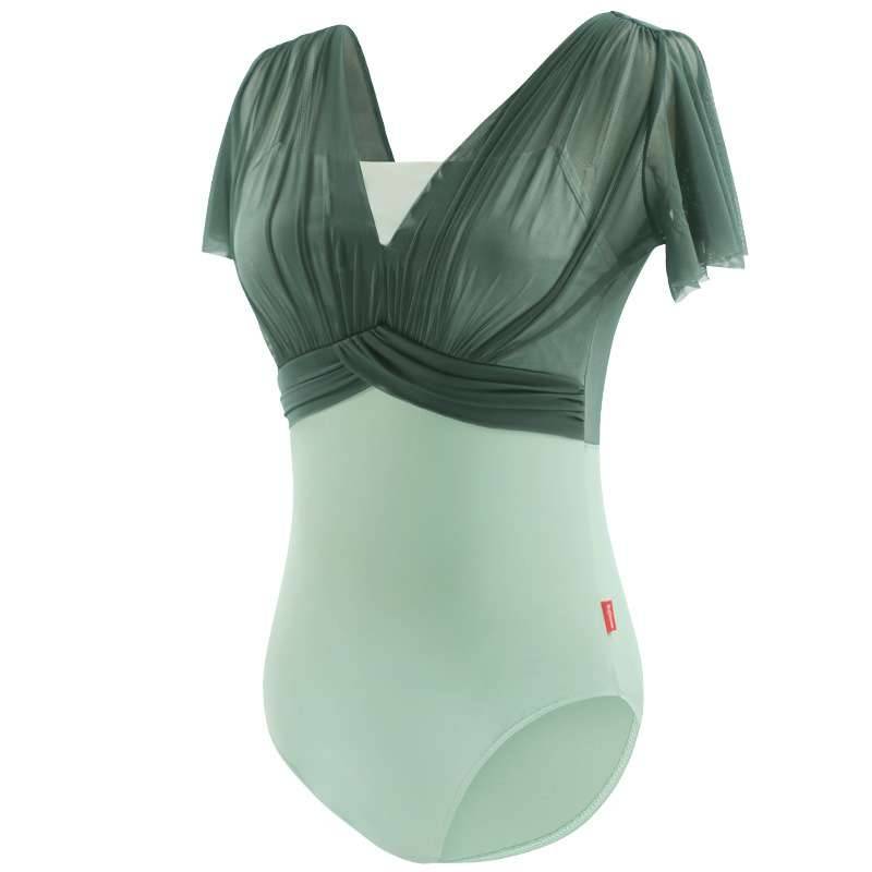 Ballet dance exercise service women's gymnastics uniforms conjoined dance service fake folded pleated short -sleeved clothes yoga base training uniforms
