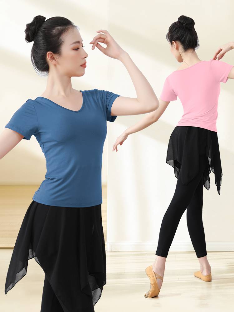 Dance service female art test -shaped dance short -sleeved top Teacher adult training ballet suits Chinese dance exercise service