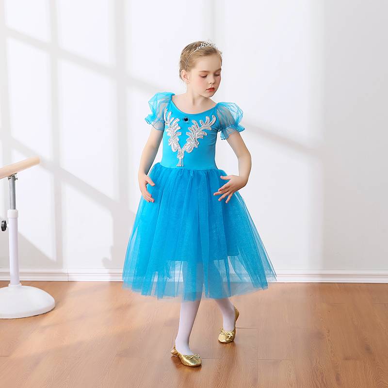 Ballet dance skirt Children's long gauze skirt Bubble sleeve multi -color princess puffy skirt spring and summer little swan practitioner performed clothes