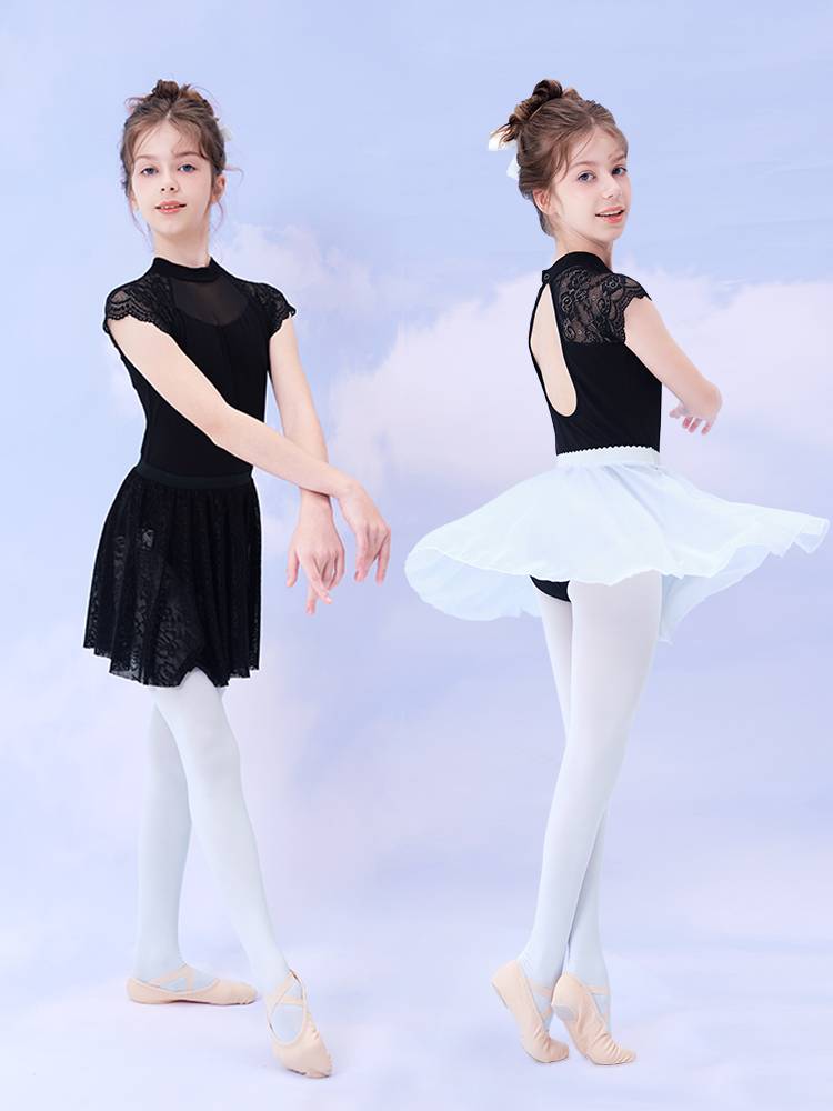 Dance service children's short -sleeved ballet meritorious service girl lace dress black gymnastics uniform Chinese dance top