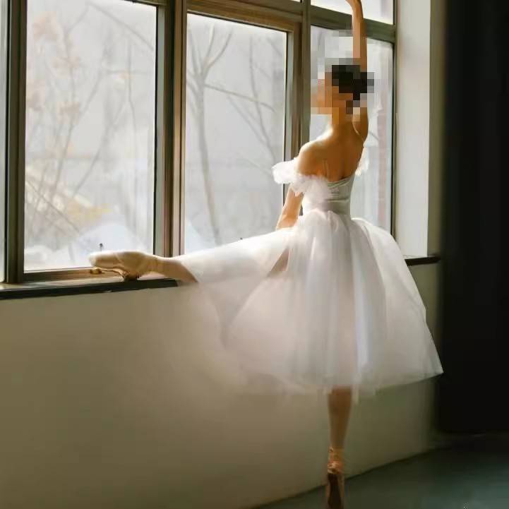 White ballet performance service adult professional dance gauze skirt long skirt performance service ballet skirt performance