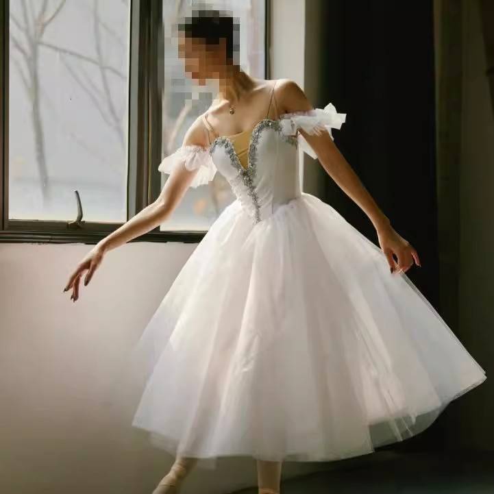 White ballet performance service adult professional dance gauze skirt long skirt performance service ballet skirt performance