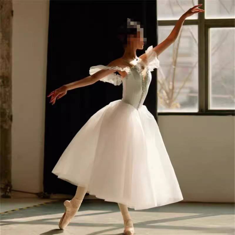 White ballet performance service adult professional dance gauze skirt long skirt performance service ballet skirt performance