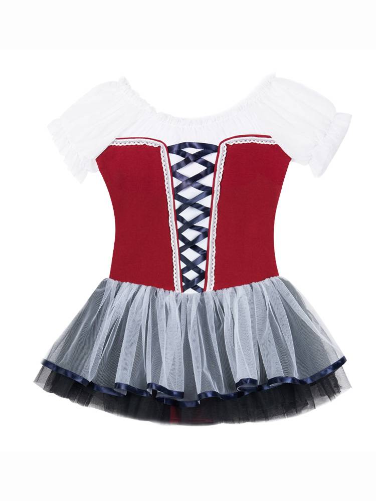 Ballet dance skirt performance service girl princess skirt bubble short -sleeved summer dance conjoined Korean puff skirt