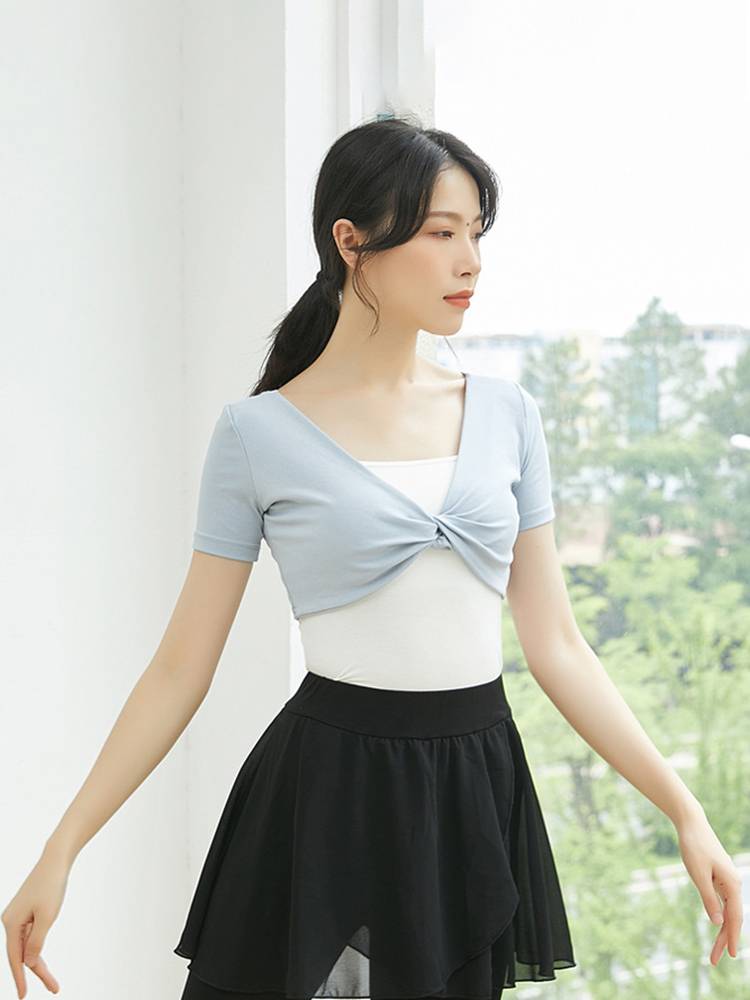 Dance practice service female top with shirt with short ballet black short -sleeved clothes modern square dance shawl