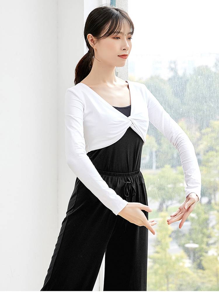 Dance practice service female top with shirt with short ballet black short -sleeved clothes modern square dance shawl