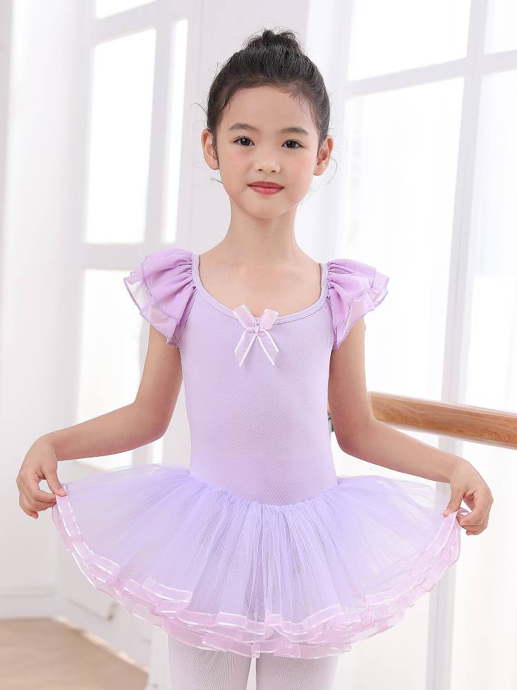 Children's dance service girls summer short -sleeved exercise girls Chinese dance dance dance ballet princess puff skirt