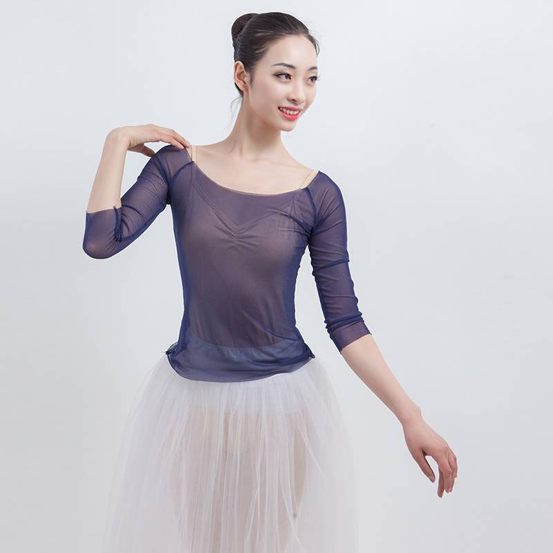 Net yarn top adult ballet exercise gymnastics clothing body service base training suit, yarn jacket seven -point elastic net slim