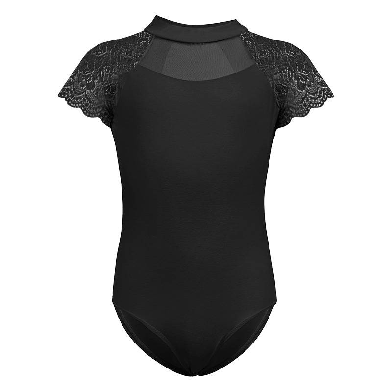 Children's dance service girl black ballet dance exercise girl summer short -sleeved lace gymnastful suit