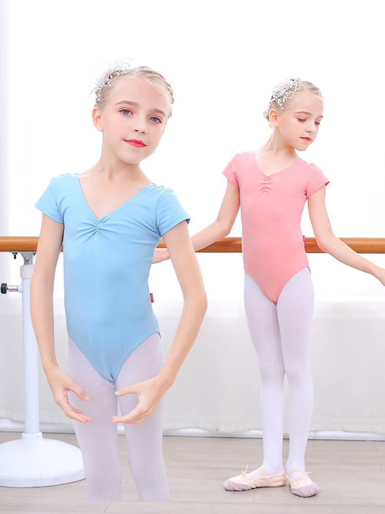 Children's dance service girls summer practice service short -sleeved ballet dance black Chinese dance -shaped dancing gymnastics uniforms