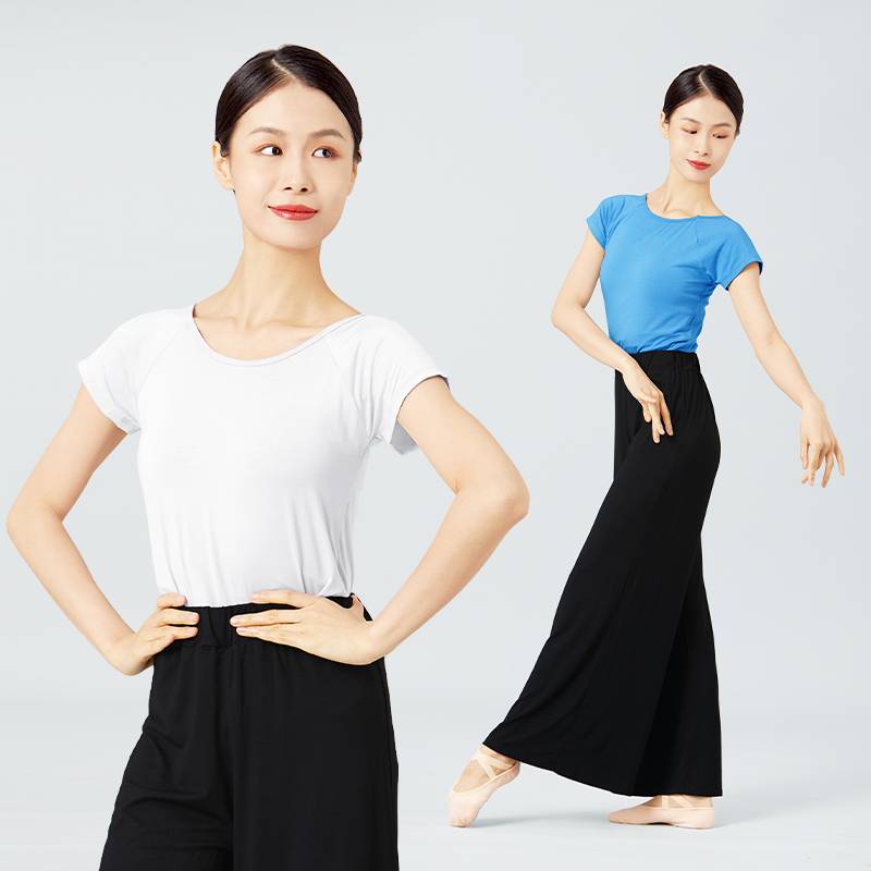 Spot body B top female adult round neck ballet dress long -sleeved dance service Chinese dance white short sleeves now