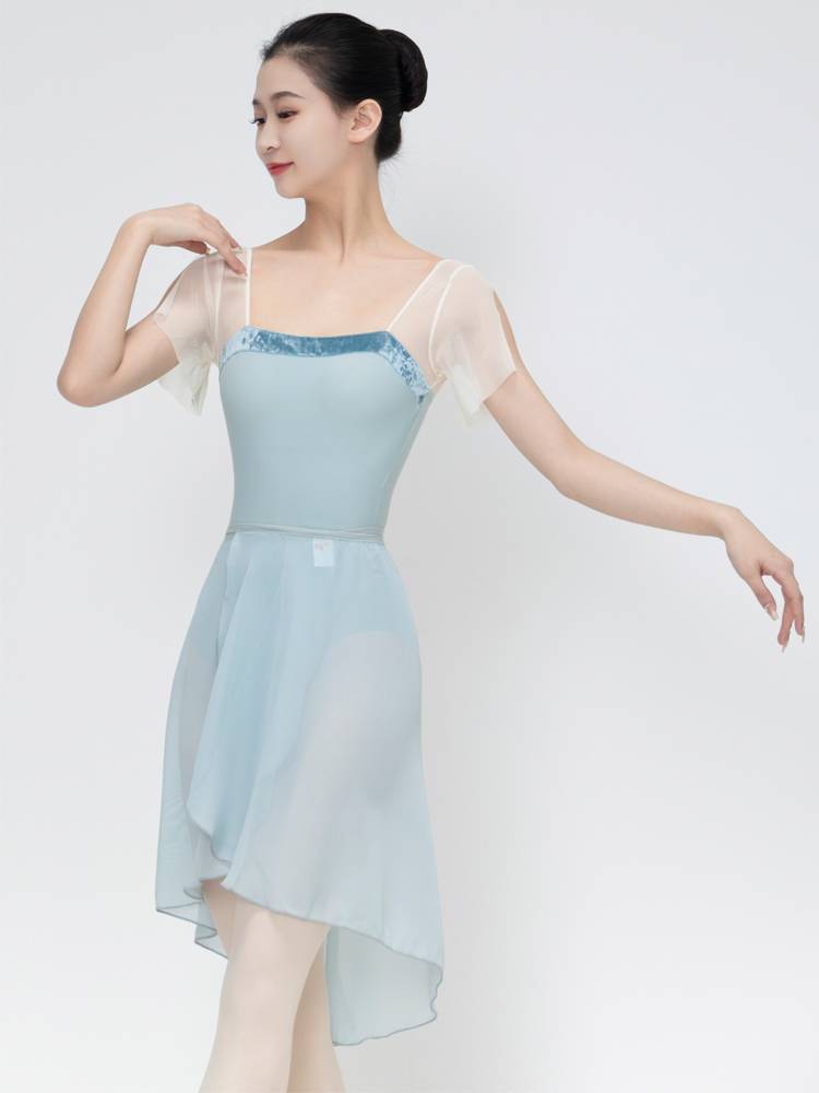 Ballet dance exercise, horn sleeve base training connected gymnastics service female adult art test high -crossed physical uniform small flying sleeve
