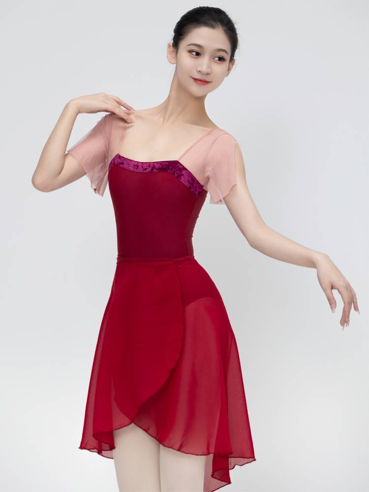 Ballet dance exercise, horn sleeve base training connected gymnastics service female adult art test high -crossed physical uniform small flying sleeve