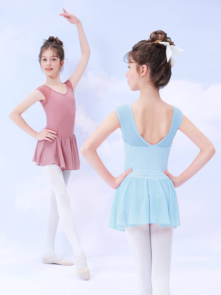 Children's dance service summer short -sleeved dancing clothes Girls black Chinese dance body service children's connective clothes practice service