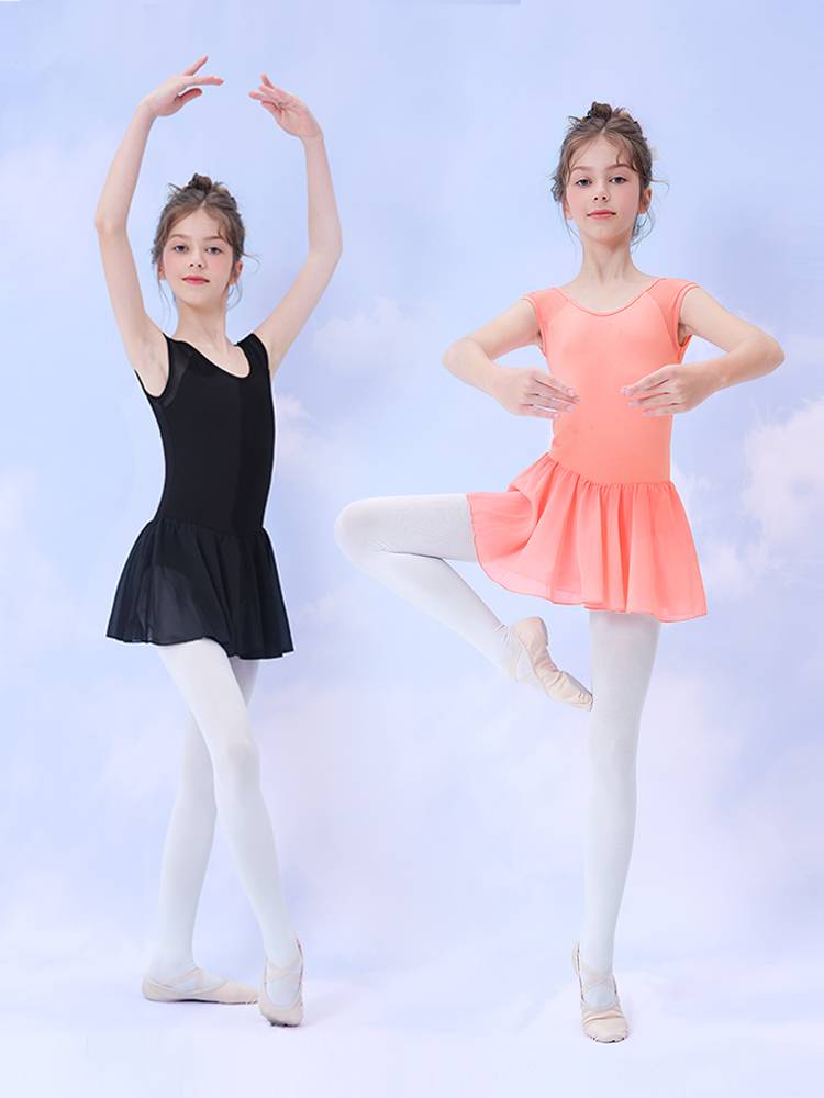 Children's dance service summer short -sleeved dancing clothes Girls black Chinese dance body service children's connective clothes practice service