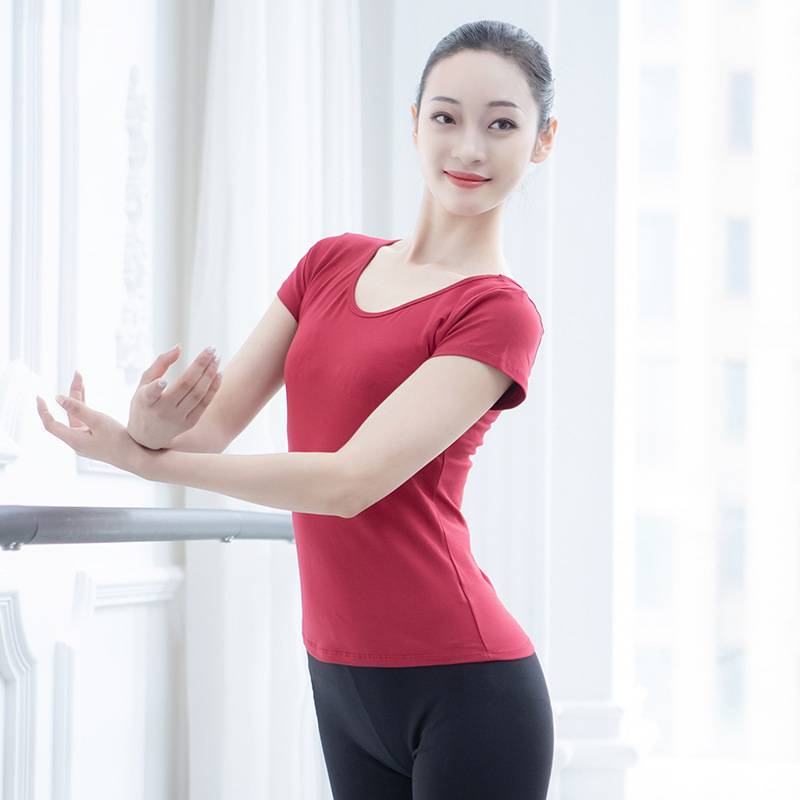 Modern dance practice service female short -sleeved cotton round neck student yoga ballet body training T -shirt slimming summer