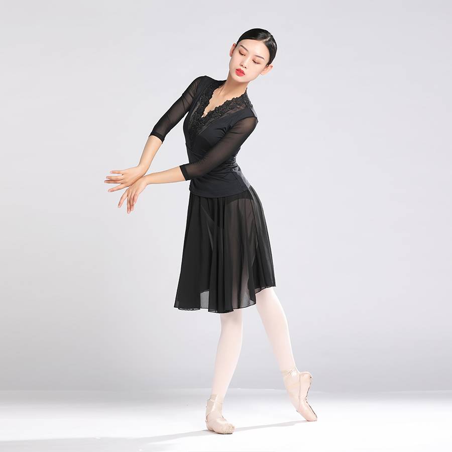 Dan Shigo Promotion Dance Dance Ballet Dance Practice Adult Teacher V -neck Embroidery Laper Seven -point sleeve top
