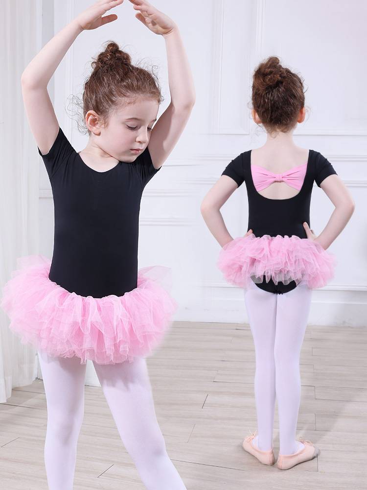 Children's dance service girl ballet dance exercise service children dancing clothes Chinese dance body operation short -sleeved powder skirt