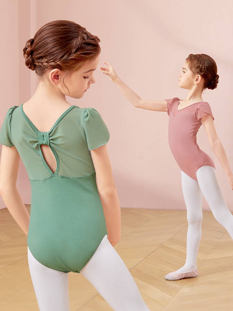 Dance service children's ballet dance exercise short -sleeved summer girl gymnastics uniform black Chinese dance dance performance service