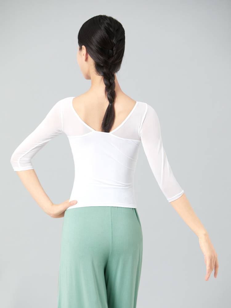 Dance clothing female classical gauze long -sleeved ballet exercise body white net yarn shirt summer dance clothes
