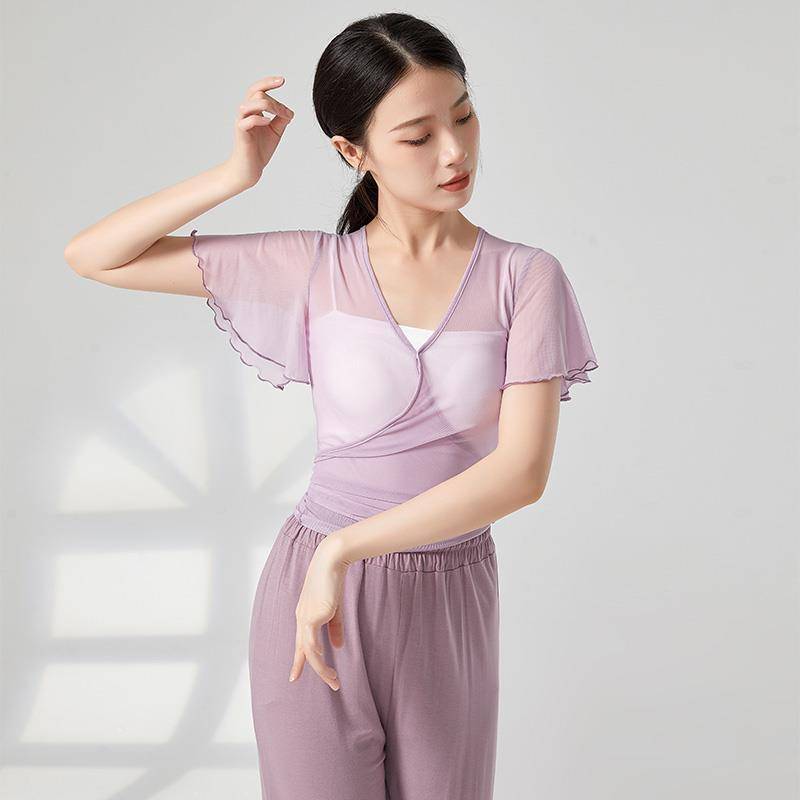 Classical dance gauze body rhyme dance clothing elegant fairy shirt female practice service net yarn ballet training uniform small flying sleeve