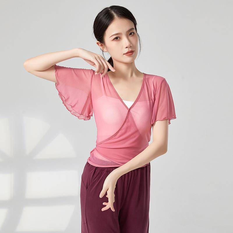 Classical dance gauze body rhyme dance clothing elegant fairy shirt female practice service net yarn ballet training uniform small flying sleeve
