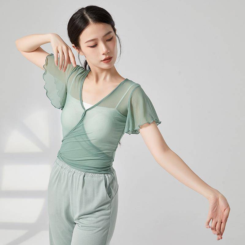 Classical dance gauze body rhyme dance clothing elegant fairy shirt female practice service net yarn ballet training uniform small flying sleeve