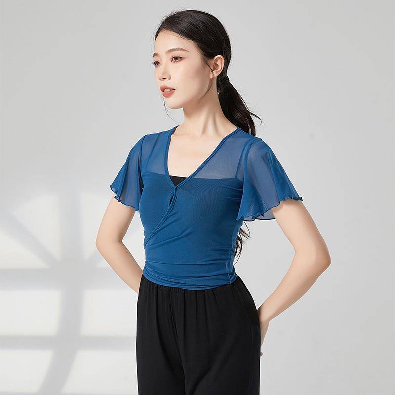 Classical dance gauze body rhyme dance clothing elegant fairy shirt female practice service net yarn ballet training uniform small flying sleeve