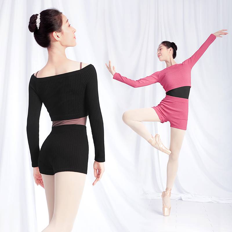 Dance sweater female autumn and winter one word leader dance service ballet exercise kitchen shoulder top jacket jacket small shawl