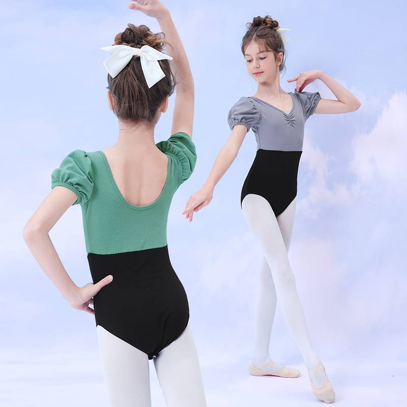 Children's dance service female summer short -sleeved conjoined artistic test Chinese dance body S handling ballet dance exercises