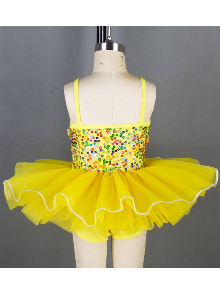 Ballet performance service children's professional stage performance gauze skirt yellow competition puffed skirt sequin ballet tutu skirt