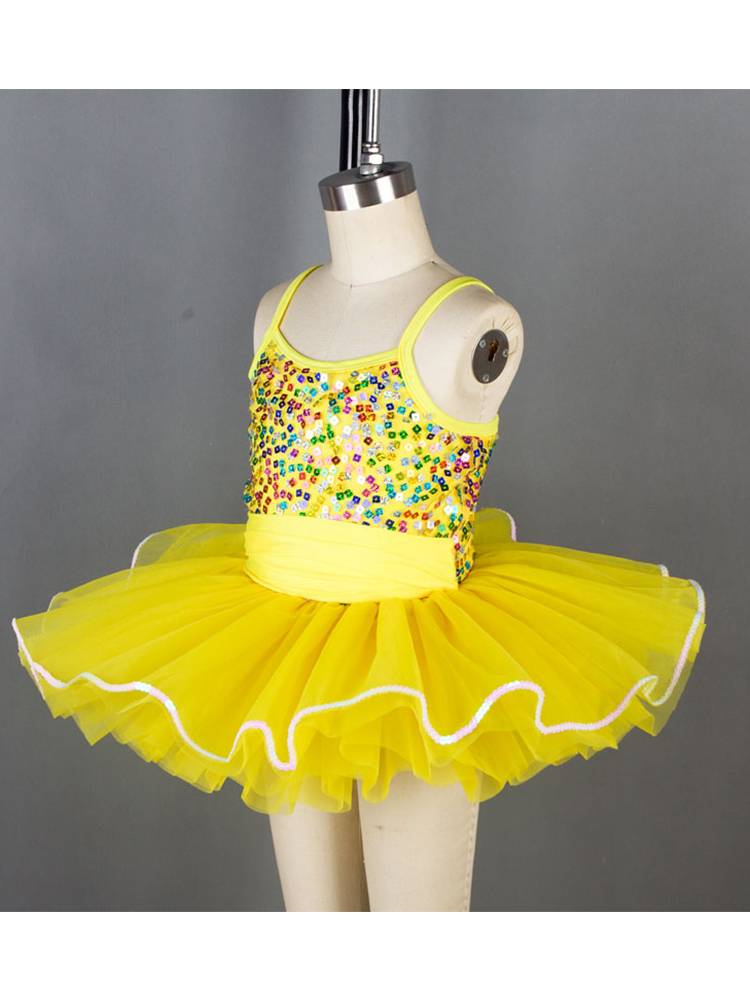 Ballet performance service children's professional stage performance gauze skirt yellow competition puffed skirt sequin ballet tutu skirt