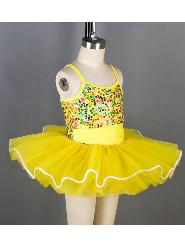 Ballet performance service children's professional stage performance gauze skirt yellow competition puffed skirt sequin ballet tutu skirt