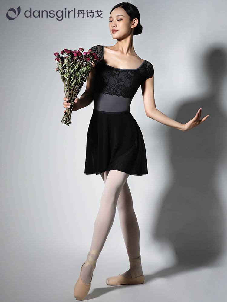 Danshigo ballet dance clothing lace hollow gymnastics uniforms, short sleeve square collars, matching female short sleeves