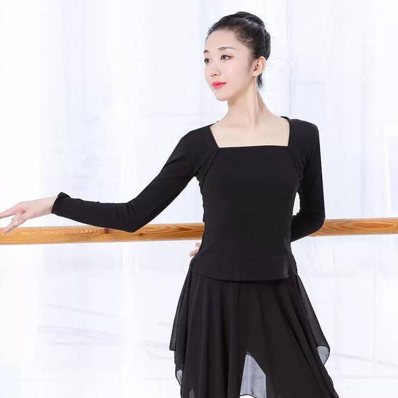 Dance practice service female spring and summer adult retro ballet teachers in the body clothing in the clothing, sleeve fake two temperament tops