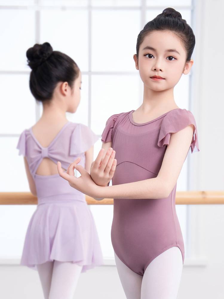 Children's dance service girl ballet dance service children's dance exercises summer new Chinese dance short -sleeved gymnastics uniforms