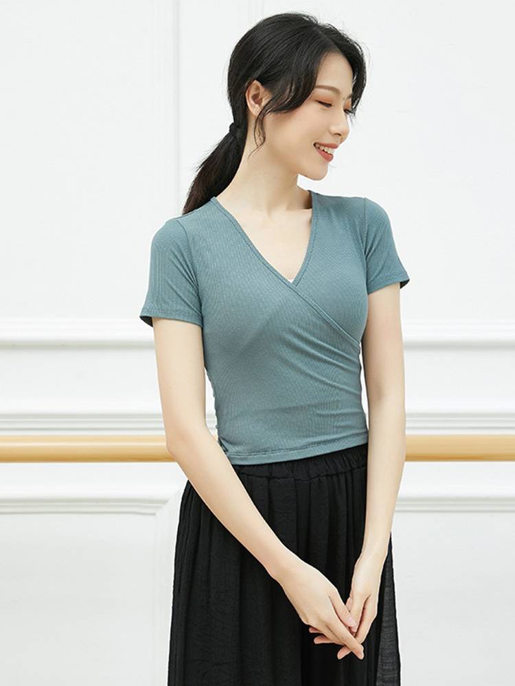 Modern Latin ballet dance clothing practice service female adult training top -top art test shape is thin spring and summer short sleeves