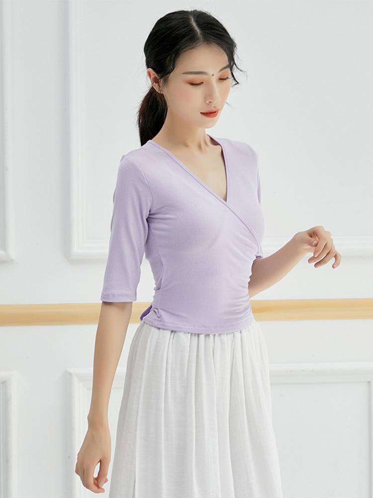 Modern Latin ballet dance clothing practice service female adult training top -top art test shape is thin spring and summer short sleeves