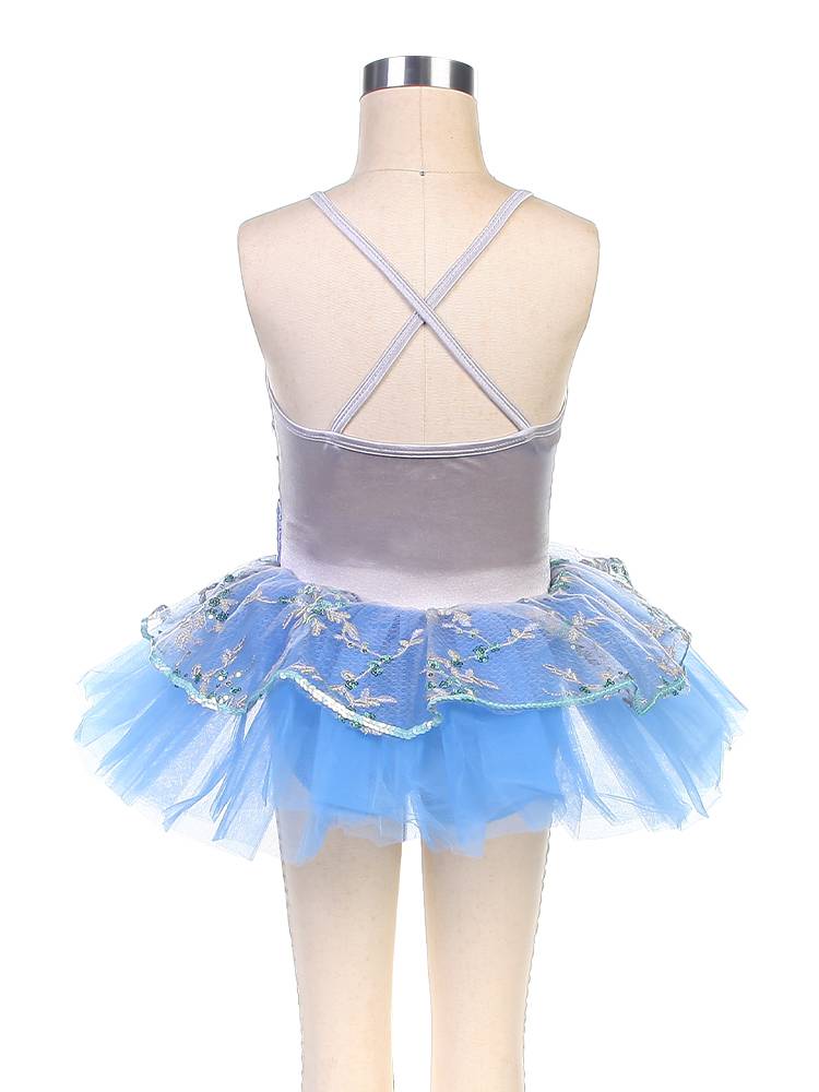 Ballet performance service children's professional dance clothing short skirt gray blue competition puffed skirt sequins ballet TUTU skirt